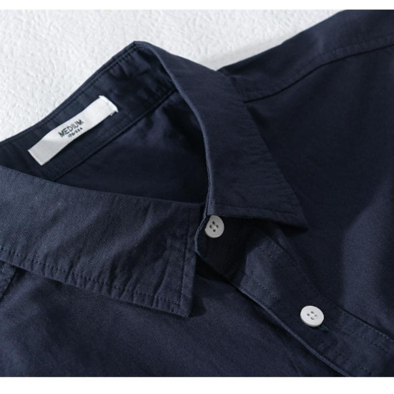 Summer Men's Casual Shirt Daily Pure Cotton Short Sleeve Shirt Lapel Collar Solid Color Double Pockets Shirt Youth Simple Style Men Clothing
