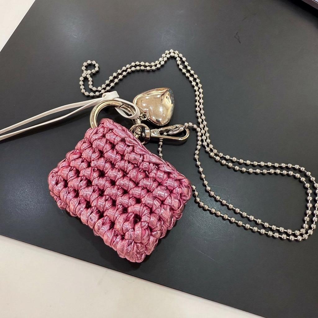 Neck Hanging Small Pouch Woven Wireless Earphone Bag Lipstick Storage Bag Mini Minimalist Coin Pouch For Dating Street Casual