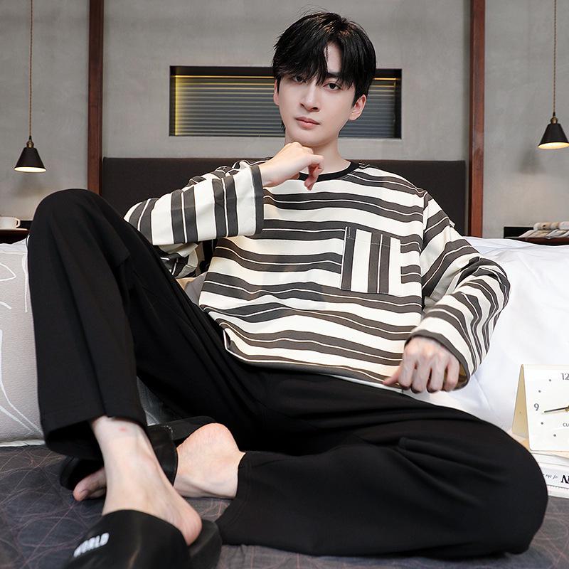 Men's Cotton Long Sleeve Pajama Set - Autumn/Winter, Korean Style Casual Home Wear.