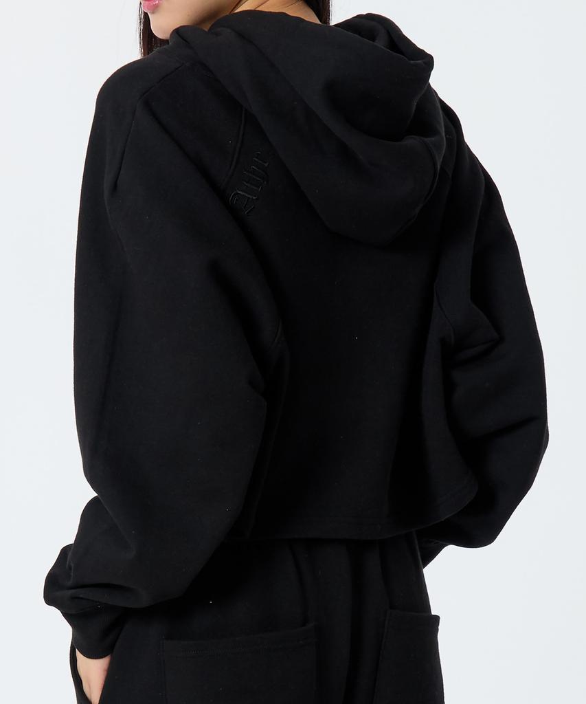 Oversized Cropped Logo Hoodie Black