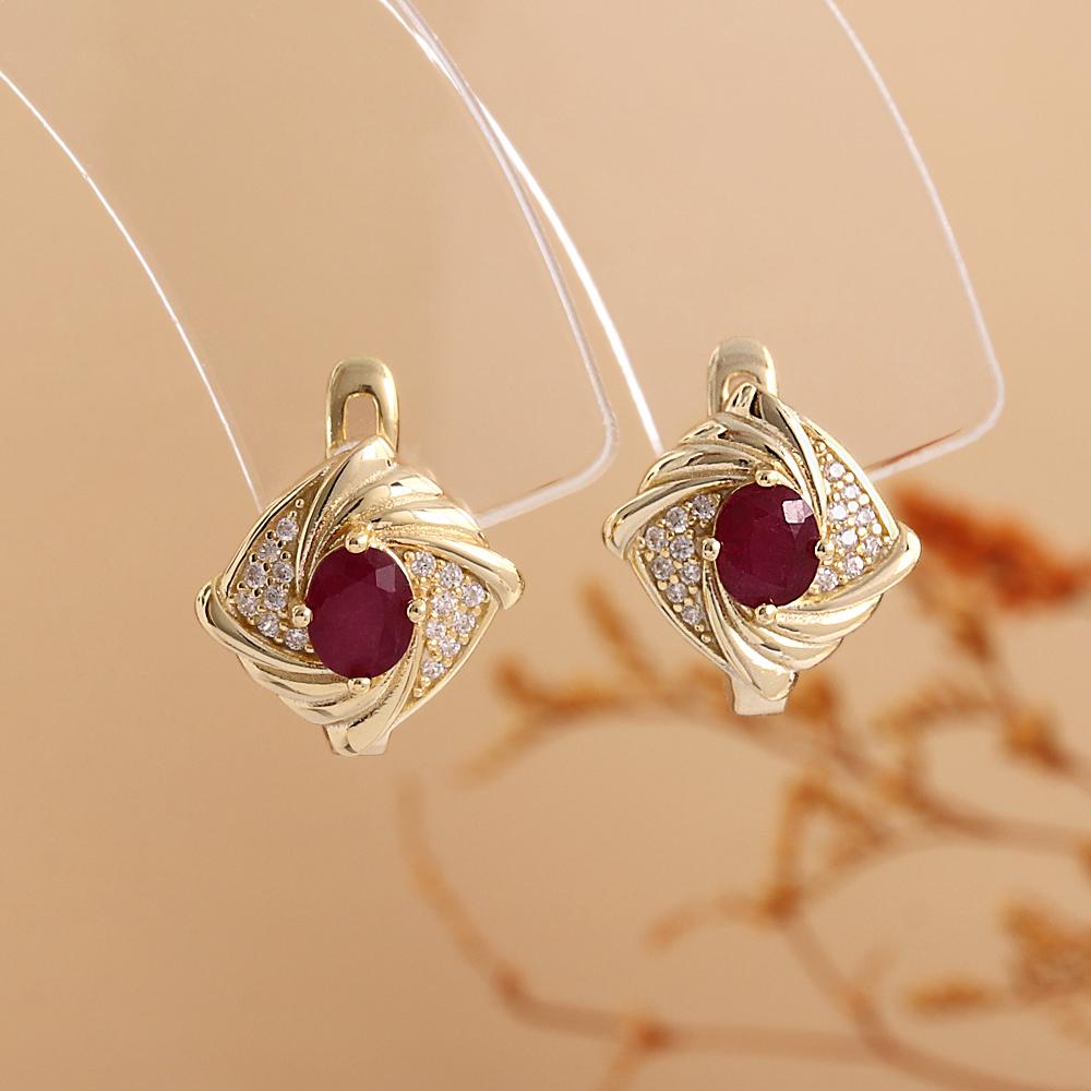 Women's Rhombic Design 925 Sterling Silver Yellow Earrings Natural Ruby Oval 4*5mm Real Gemstone Fine Jewelry Valentine's Gift