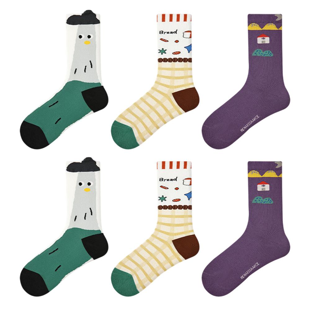 3 Pairs Fashion Cotton Socks Breathable Moisture Wicking Elastic Mid Calf Socks for Women