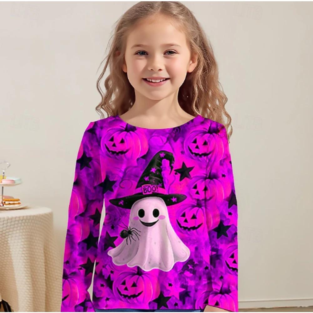 Kids Crew Neck Long Sleeve T‑Shirt, Fun Halloween 3D Print Casual Loose Halloween Party Daily Wear Tops for Children