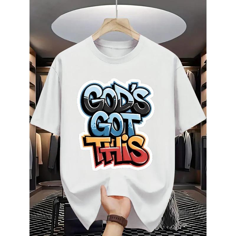European sizes Men'S "God'S Got This" Graphic T-Shirt - Casual, Breathable, Short Sleeve Tee with Bold Colorful Print, Round Neck