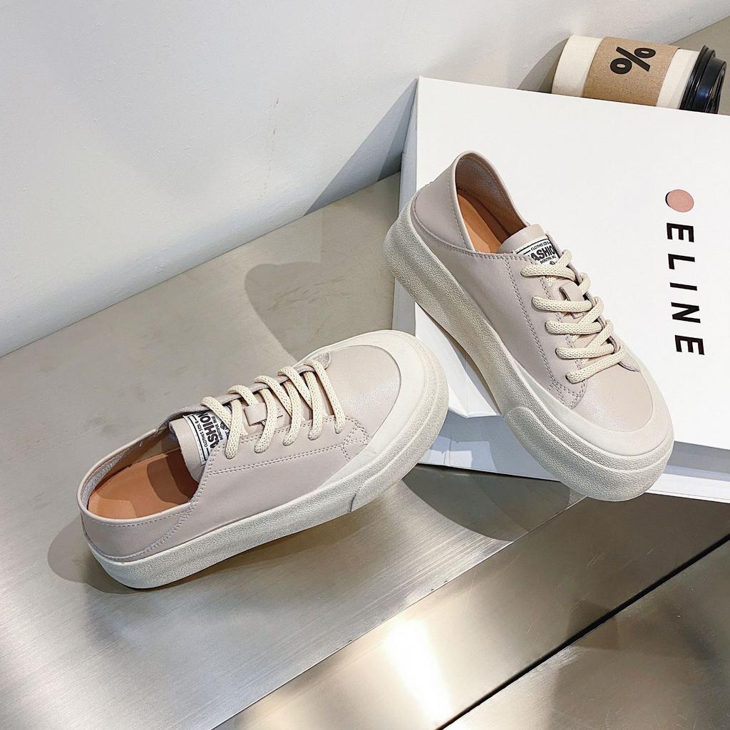 2025 Summer New Casual Board Shoes Genuine Leather Women's Shoes Sponge Cake Thick Bottom Soft Bottom Versatile Student Shoes