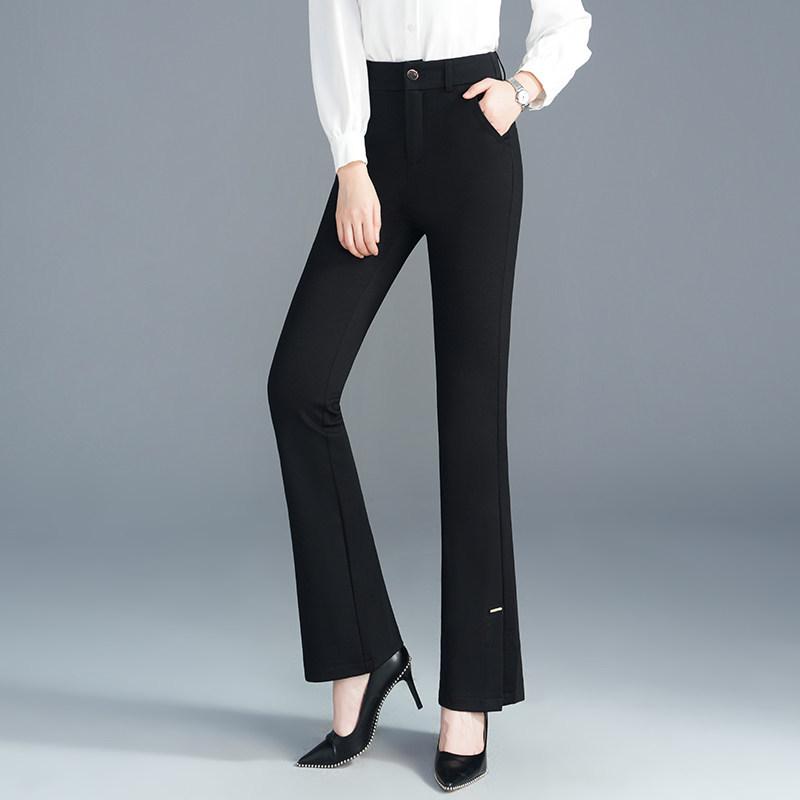 Women's High Waist Slimming Micro Flare Pants, Petite Split Cropped Style for Spring & Autumn - 2026