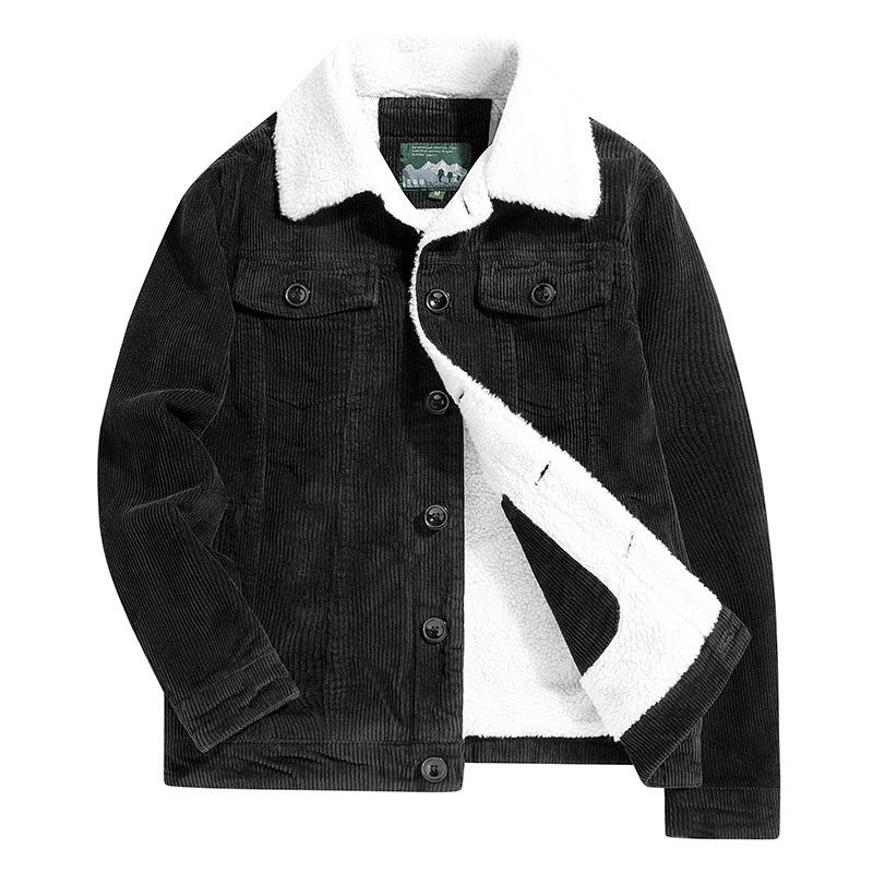 Мужская осенне-зимняя флисовая утолщенная полосатая хлопковая куртка вельветовая хлопковая куртка мужская S чёрный