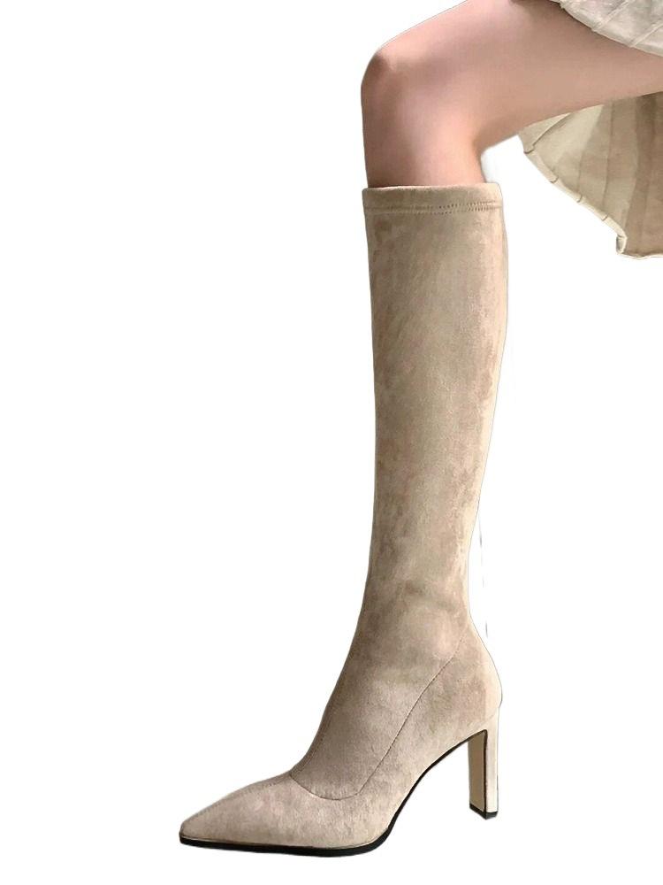 Damen High-Heel Stiefel 2025 Herbst und Winter Neue Hohe Röhren Elastische Dünne Stiefel Lange Stiefel Seitenreißverschluss Aber Knie Ritterstiefel