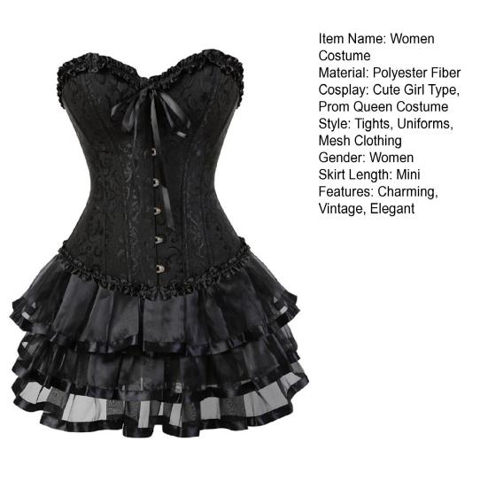 Corset Skirt Set for Women Floral Bustier Corset Top And Tutu Skirt Set Sexy Lace Up Babydoll Costume for Victorian Vintage Style Cosplay Party