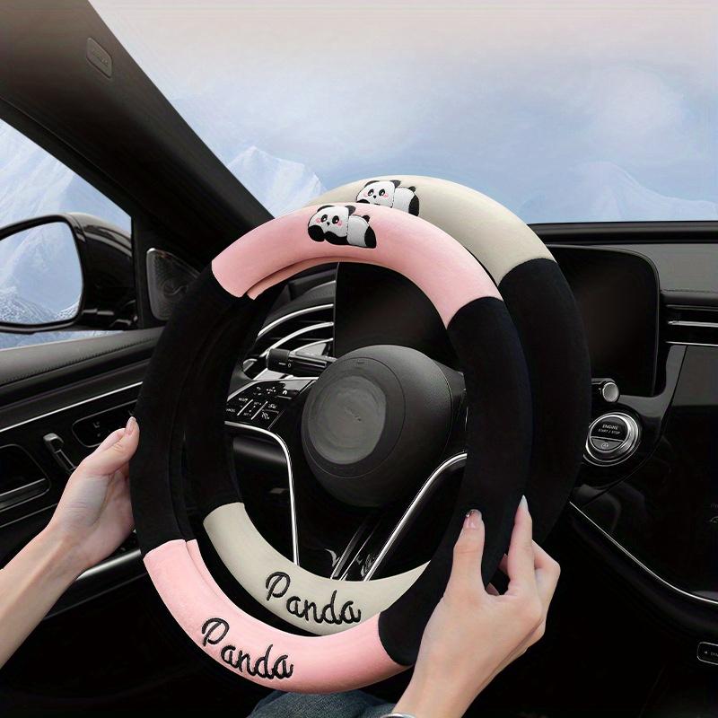 1pc  Design Winter Plush Short  Car Steering Wheel Cover, Warm Non-Slip Vehicle Wheel Protector with Inner Ring, Synthetic Fiber Material