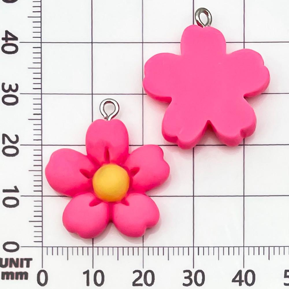 30-Piece Set: Pink Resin Sunflower & Rose Flower Pendants for DIY Jewelry
