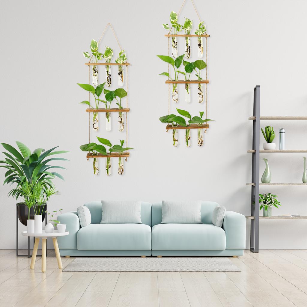 Wall Hanging Propagation Station Tiered Plant Hanger Flower Vases Wall Decor for Home Office