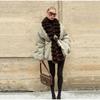 Womens Long Wool Blend Coat With Real Fox Fur Trim V-Neck Belted Outerwear Winter Fashion