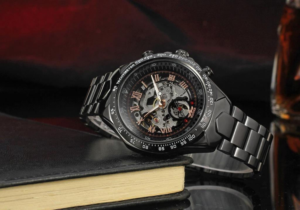 T-WINNER 8067 Men's Skeleton Automatic Mechanical Watch with Transparent Back – Business Style