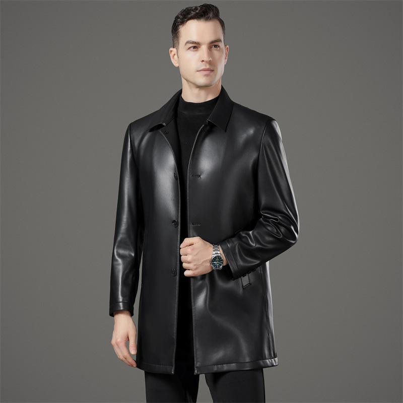 Sheepskin Leather Jacket Men's Autumn and Winter Business Casual Middle-aged Dad Lapel Jacket