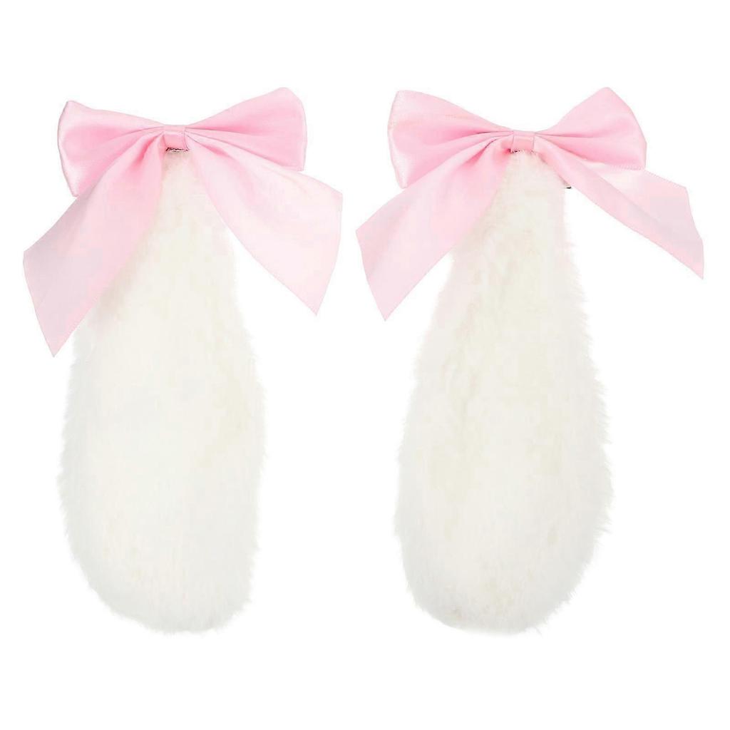1 Pair Women Girls Lovely Hair Clip Rabbit Bunny Lop Ears Hairpin with Bowknot