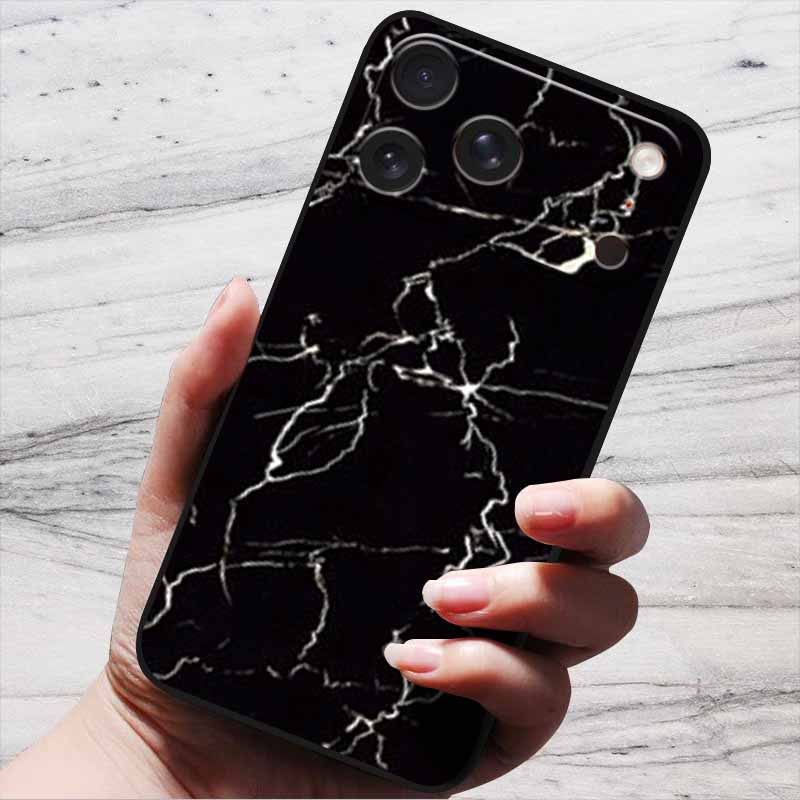 Marble Case For iPhone 16 Pro Max Black Edge Cover For iPhone17 Air 16e iPhone16 Plus Luxury Silicone Phone Cases Soft TPU Bag
