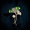 Bo Xin Yun Elegant Zircon Ginkgo Leaf Brooch with Freshwater Pearls and White Jade