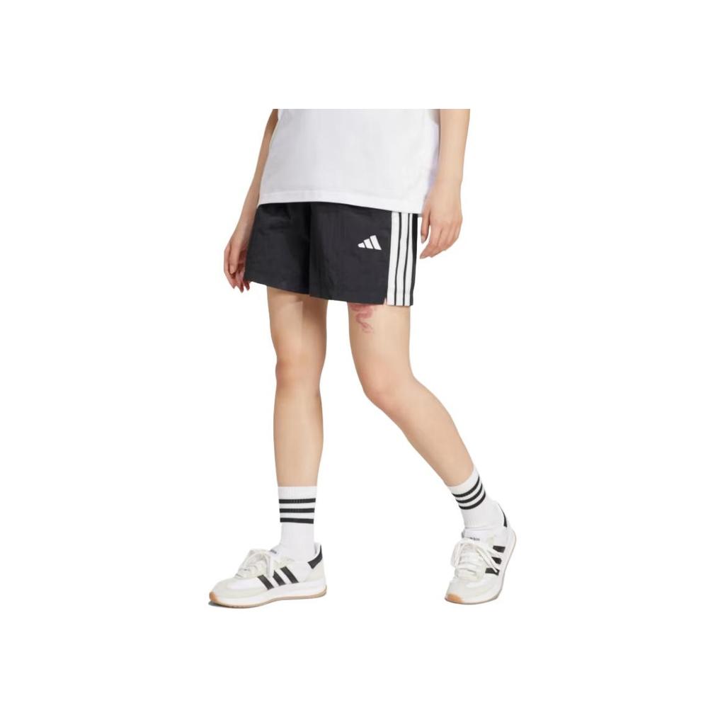 adidas Essentials 3-Strisce Lifestyle Larghi Vita Alta Tre Quarti Pantaloncini Casual Donna Pantaloncini Nero Bianco JE1309