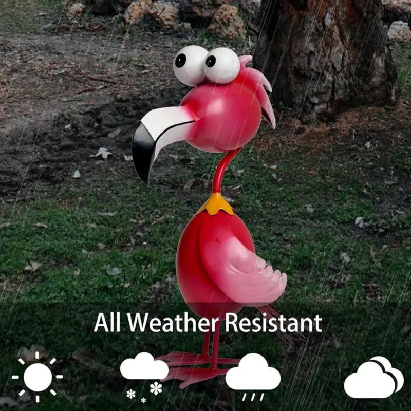 Elegant Flamingoes Peacocks Chicken Garden Sculpture Durability Rusts Resistant Iron Weatherproofed Art Decoration