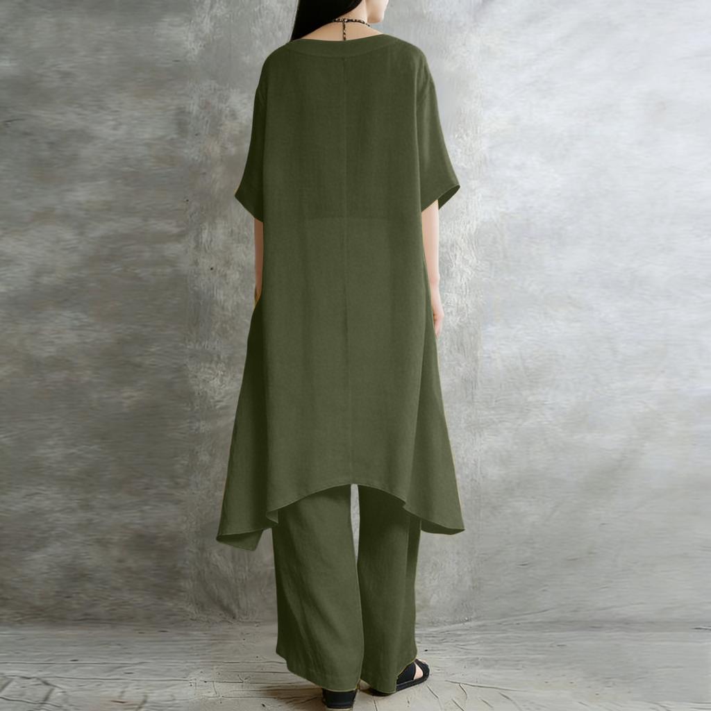 Conjunto Informal de Dos Piezas para Mujer: Top de Manga Corta de Moda de Corte Holgado + Pantalones de Pierna Ancha de Cintura Alta