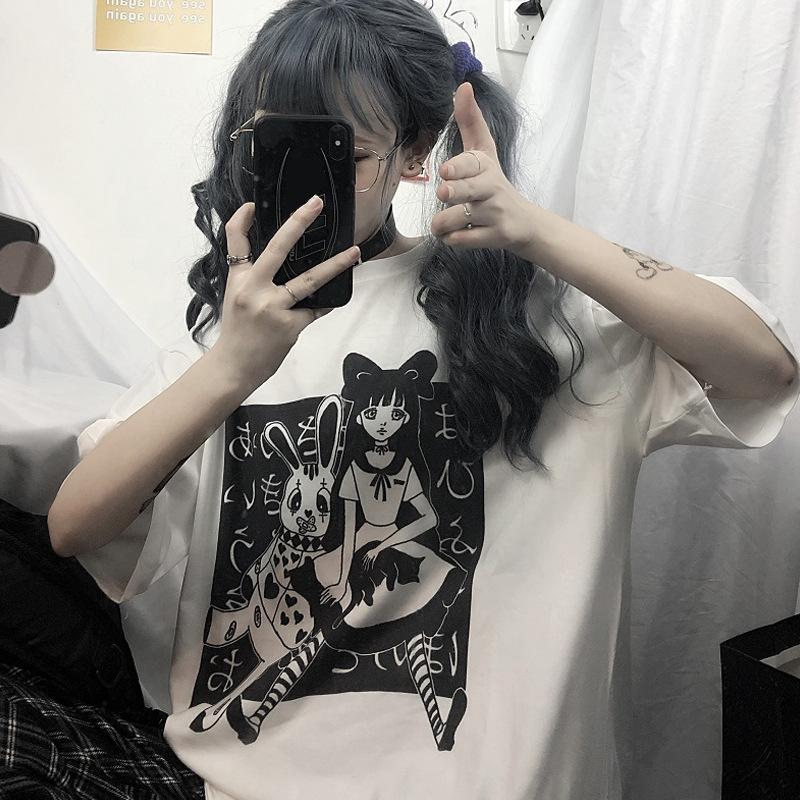 Verano suelto oversize street clothes Harajuku Aesthetic Gothic Punk  Cartoon Short Sleeve O-Neck Tops camisetas para mujeres comprar a buen  precio — entrega gratuita, reseñas reales con fotos — Joom