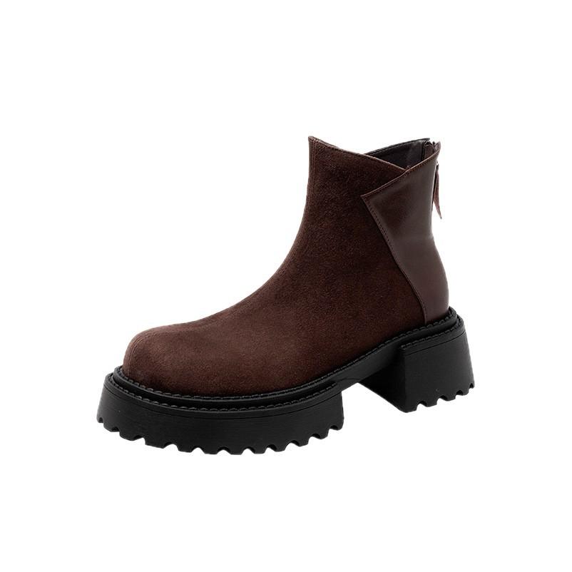 British Style Retro Thick Heel Platform Martin Boots Women's 2025 New High and Thin Zipper Chelsea Short Boots