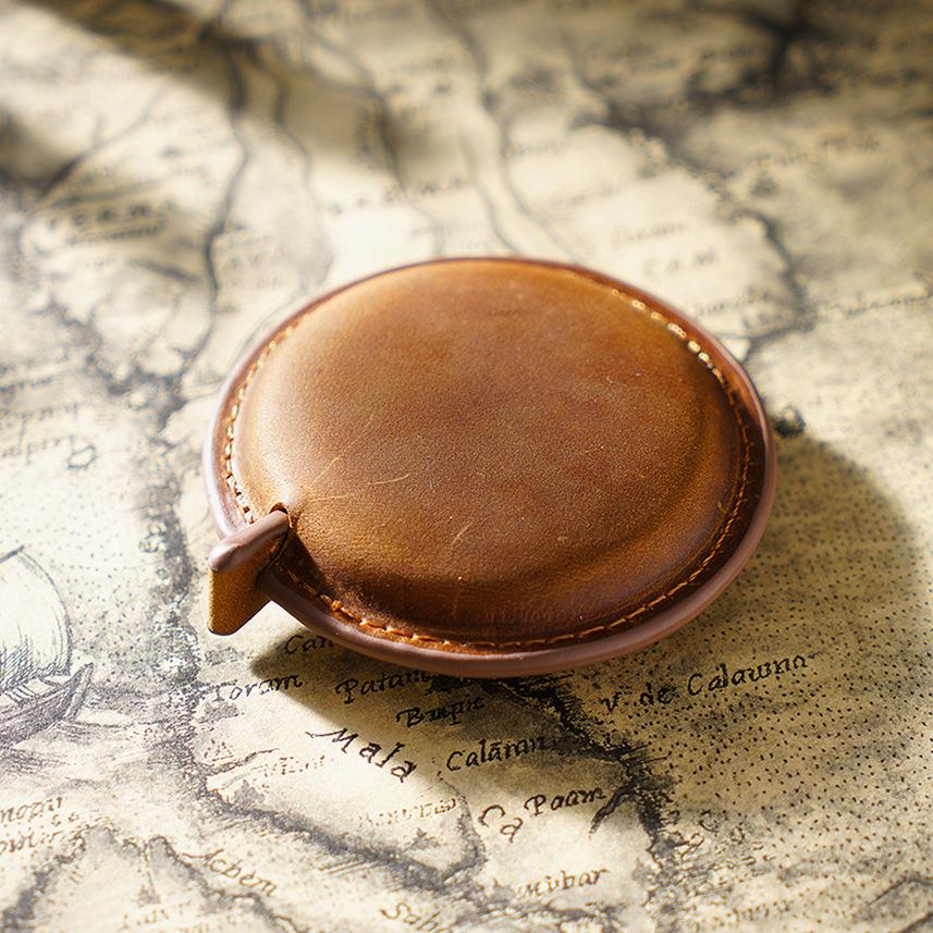 Handmade Crazy Horse Carving Top Layer Cowhide Mini Tape Measure Clothing Leather Pendant-Free Sample Badge Holder & Accessory