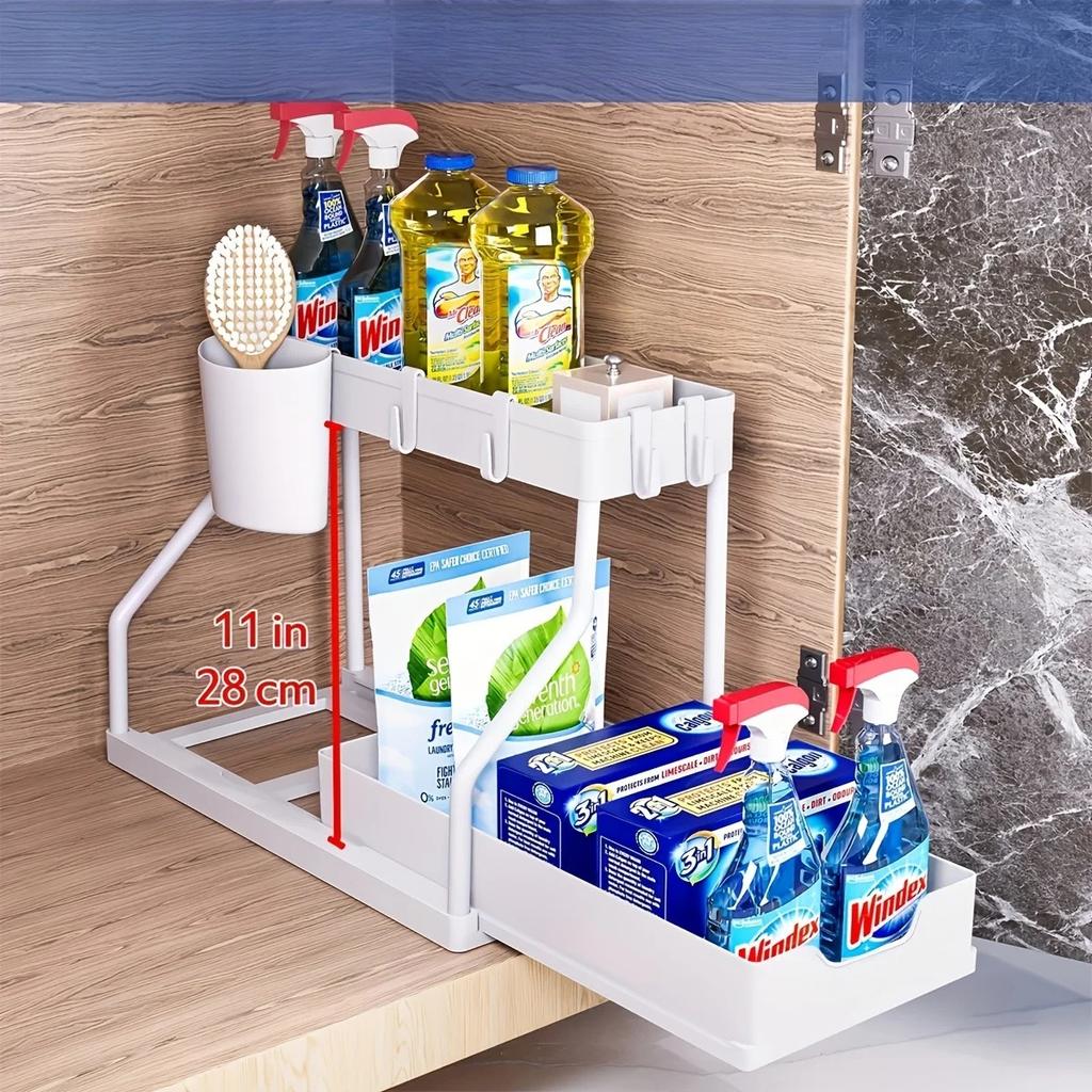 1pc  Plastic Storage Organizer Pull-Out Drawer Kitchen Bathroom Space-Saving Durable Large Capacity