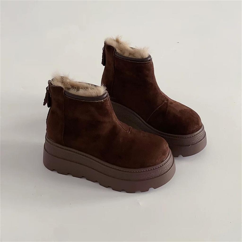 Vintage Fleece Lining Women Snow Boots Comfort Platform Thick Sole Keep Warm Cotton Short Booties Winter Women's Plush Shoes