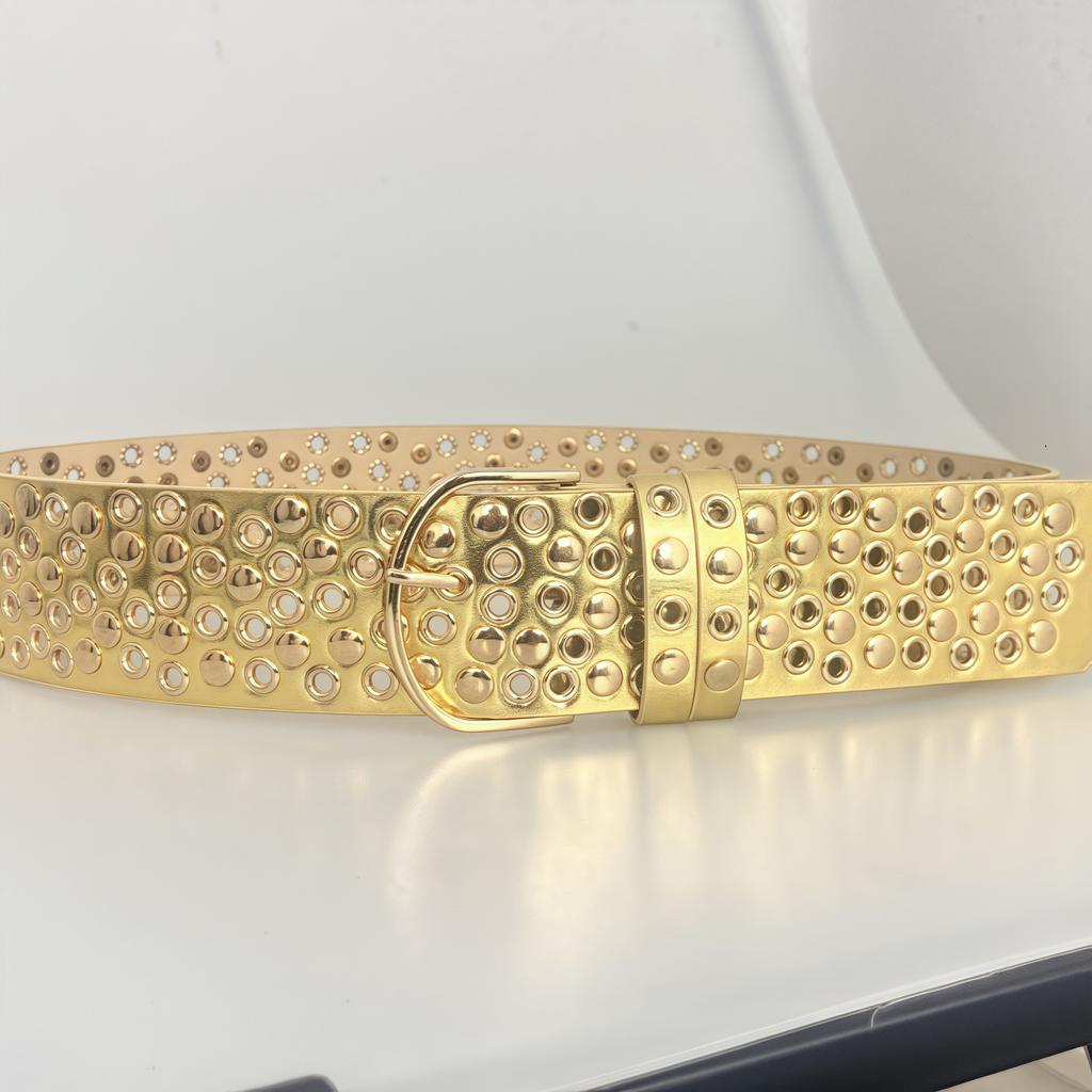 American Retro Punk Style Wide Belt, Feminine Eye Rivet Multi-hole Design Sense Belt Decoration, Versatile