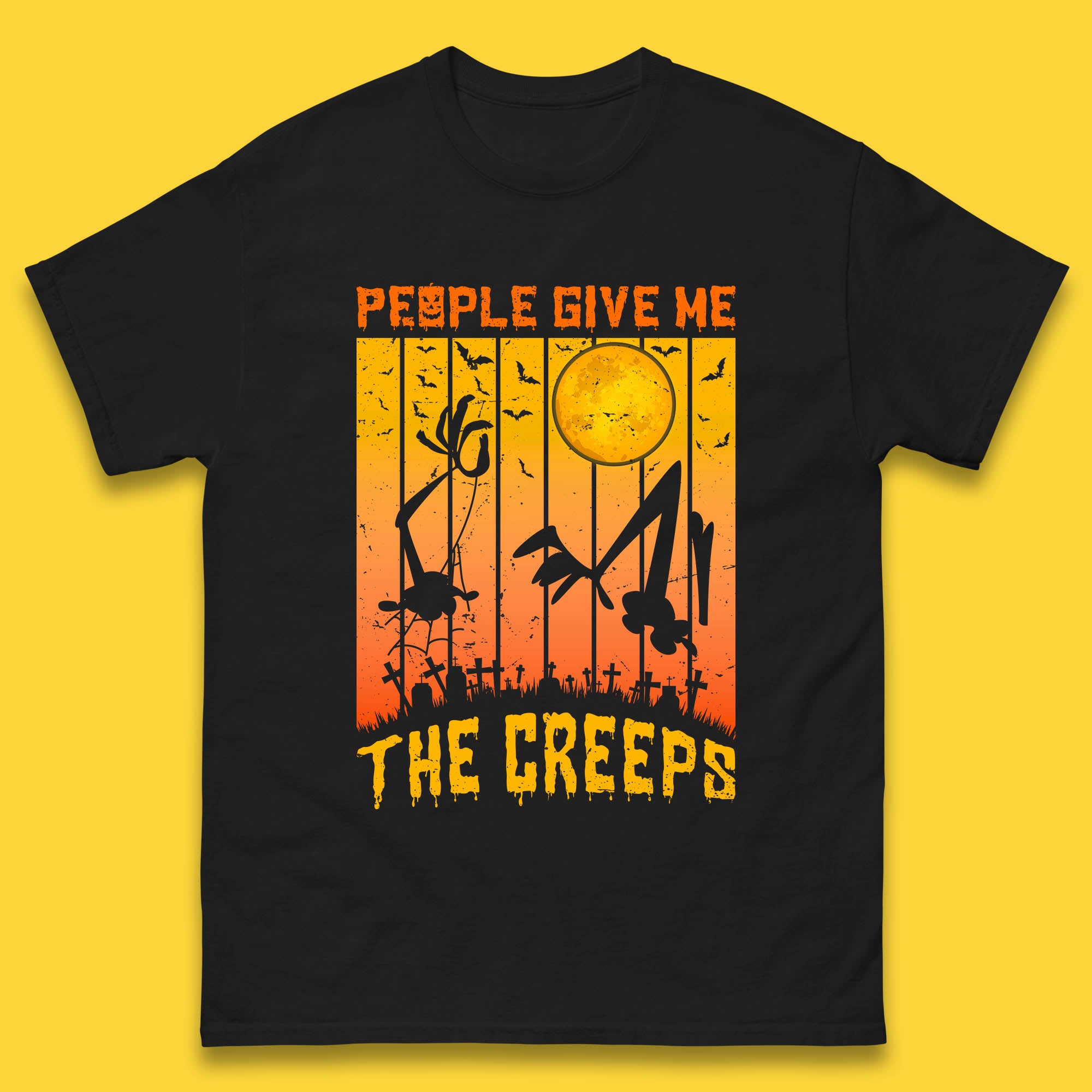 People Give Me The Creep Halloween Horror Scary Graveyards Full moon Flying Bats Mens Tee Top S