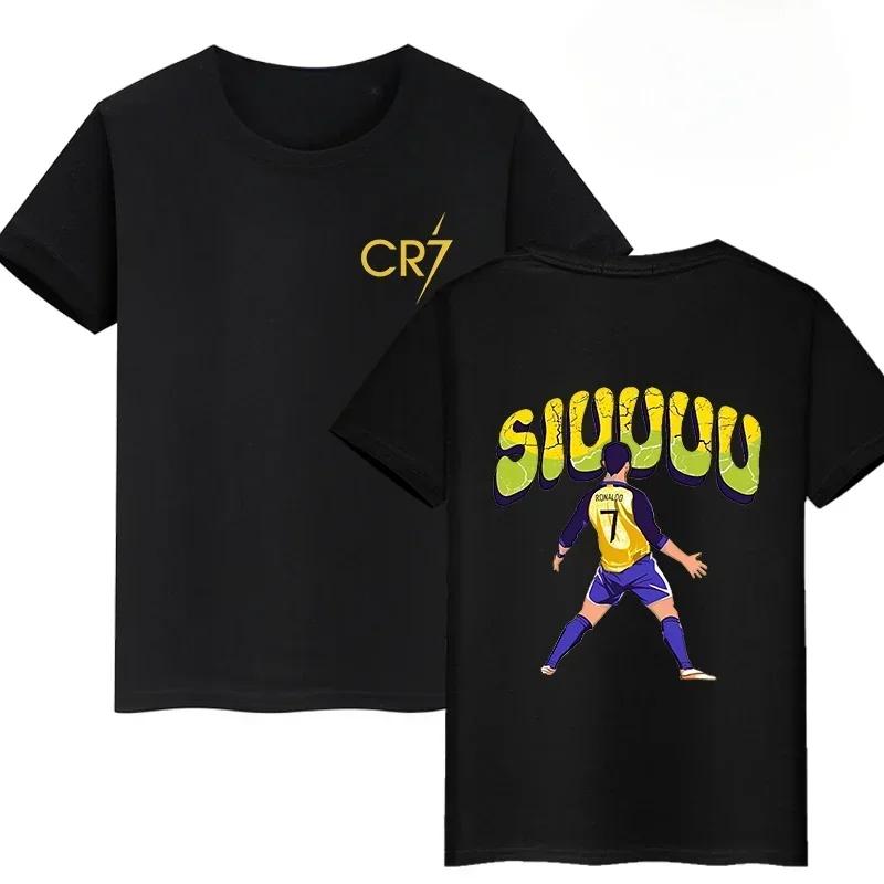 2026 Hot Summer Football Star Cr7 Cotton Children T-shirt Brand Sport Double Sided Print Casual Men Women Clothes Short Sleeve Top Boy Girl Tee