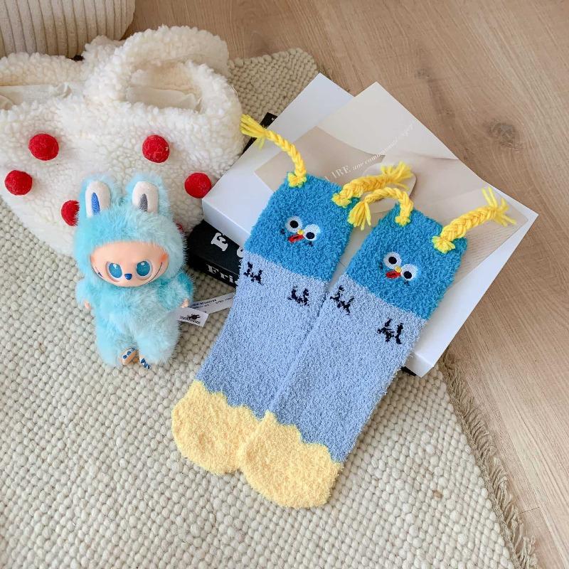 Half-fleece Socks, Winter Fleece Thickening and Warmth, Coral Fleece Socks, Cartoon Cute Floor Socks, Sleep Socks
