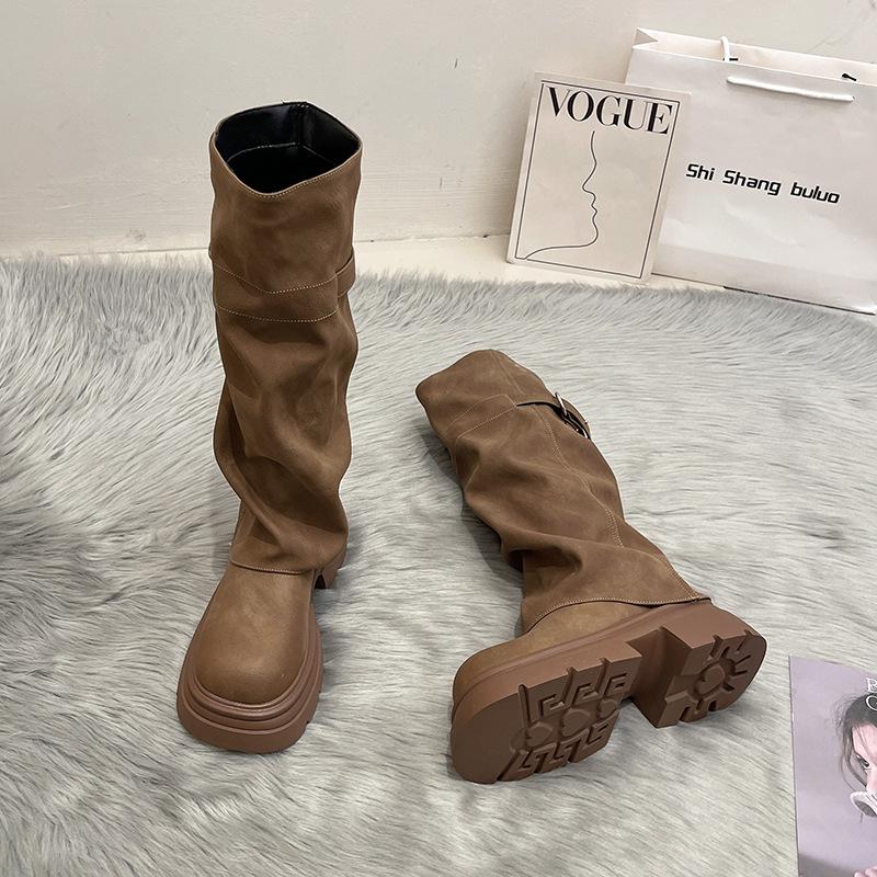 Retro Fashion Maillard Trouser Boots Women's 2025 Autumn and Winter New Handsome Small Thick-soled Fried Street Boots
