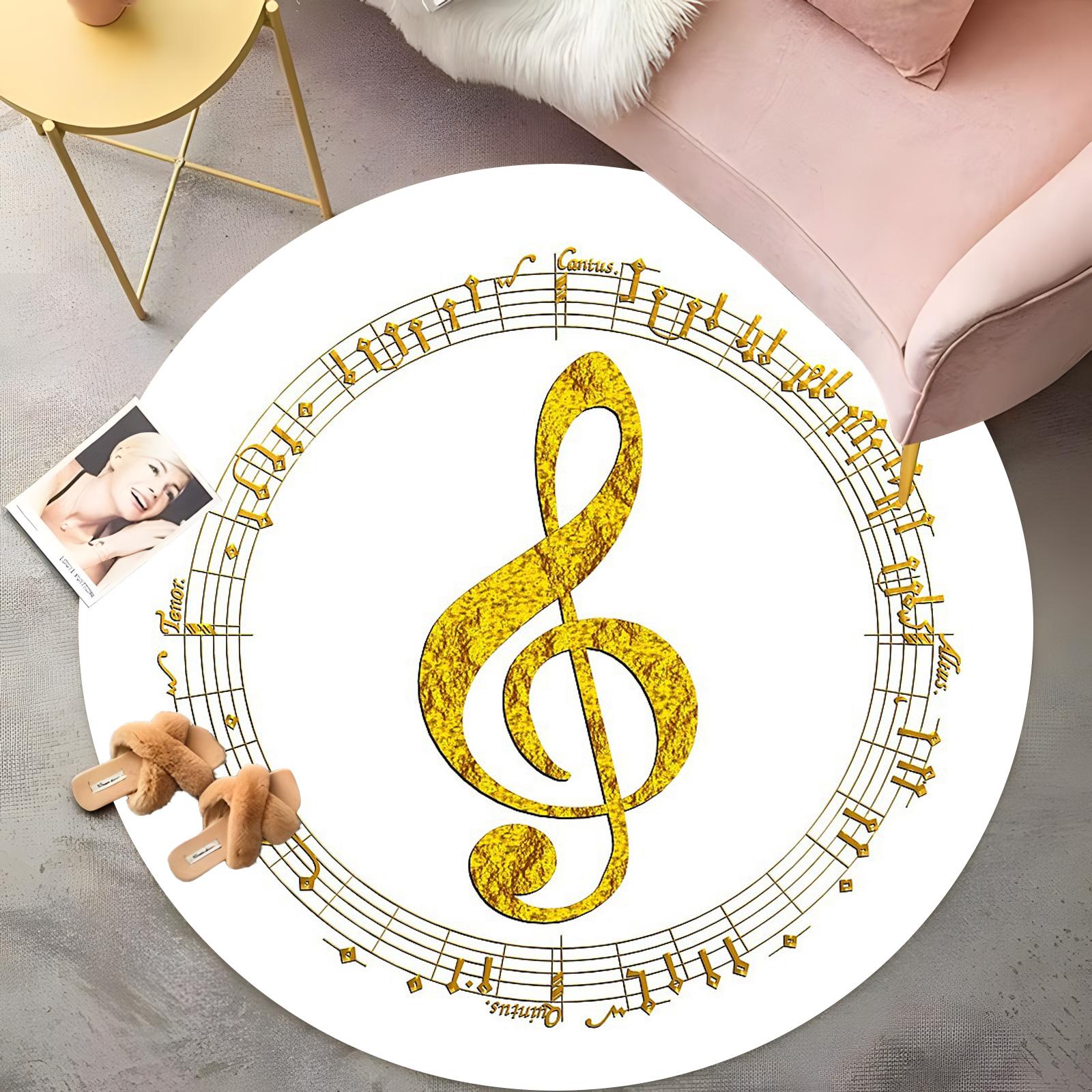 

Golden Music Note Round Rug Shiny Metallic Instrument Design,Non-Slip Living Room Carpet,Luxurious Home Decor Gift for Musicians 60cm