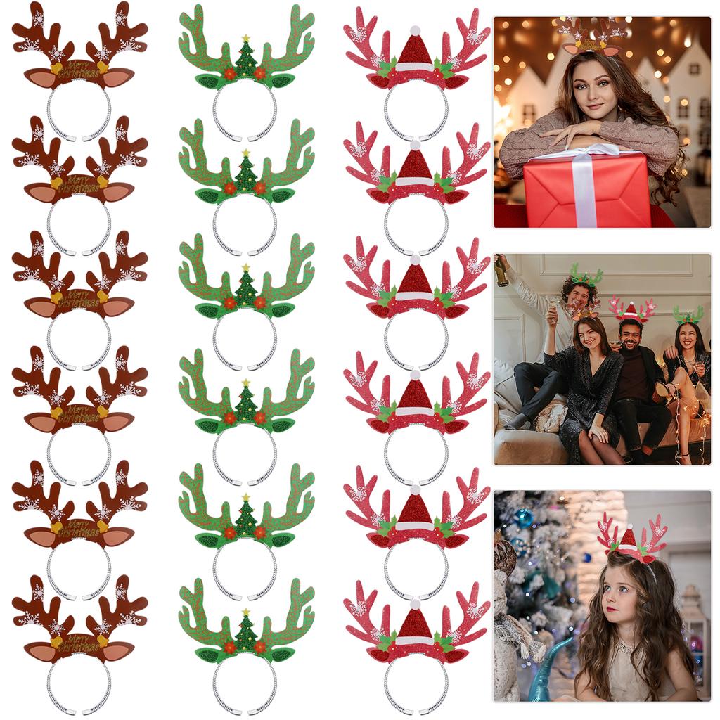 Ruiyele 18Pcs Christmas Reindeer Antlers Headband Cute Glitter Xmas Hair Hoops For Christmas Costume Party Decoration Holiday Ac
