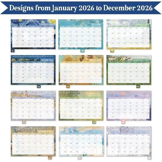 2026 Calendar Desktop Calendar - Vintage oil painting style art flip calendar with month labels and clear date display, suitable for office