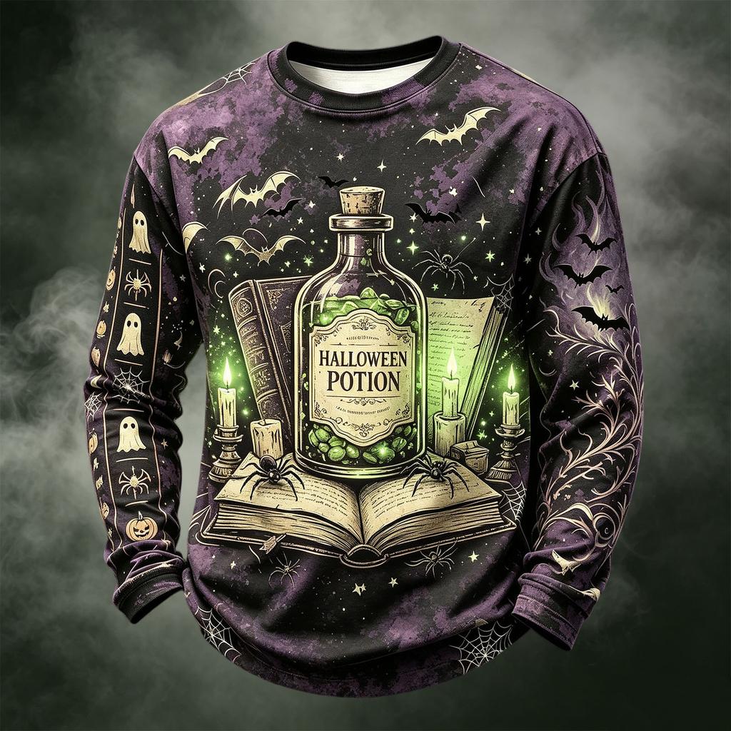 Men's Casual Long Sleeve Crewneck Halloween Print Top
