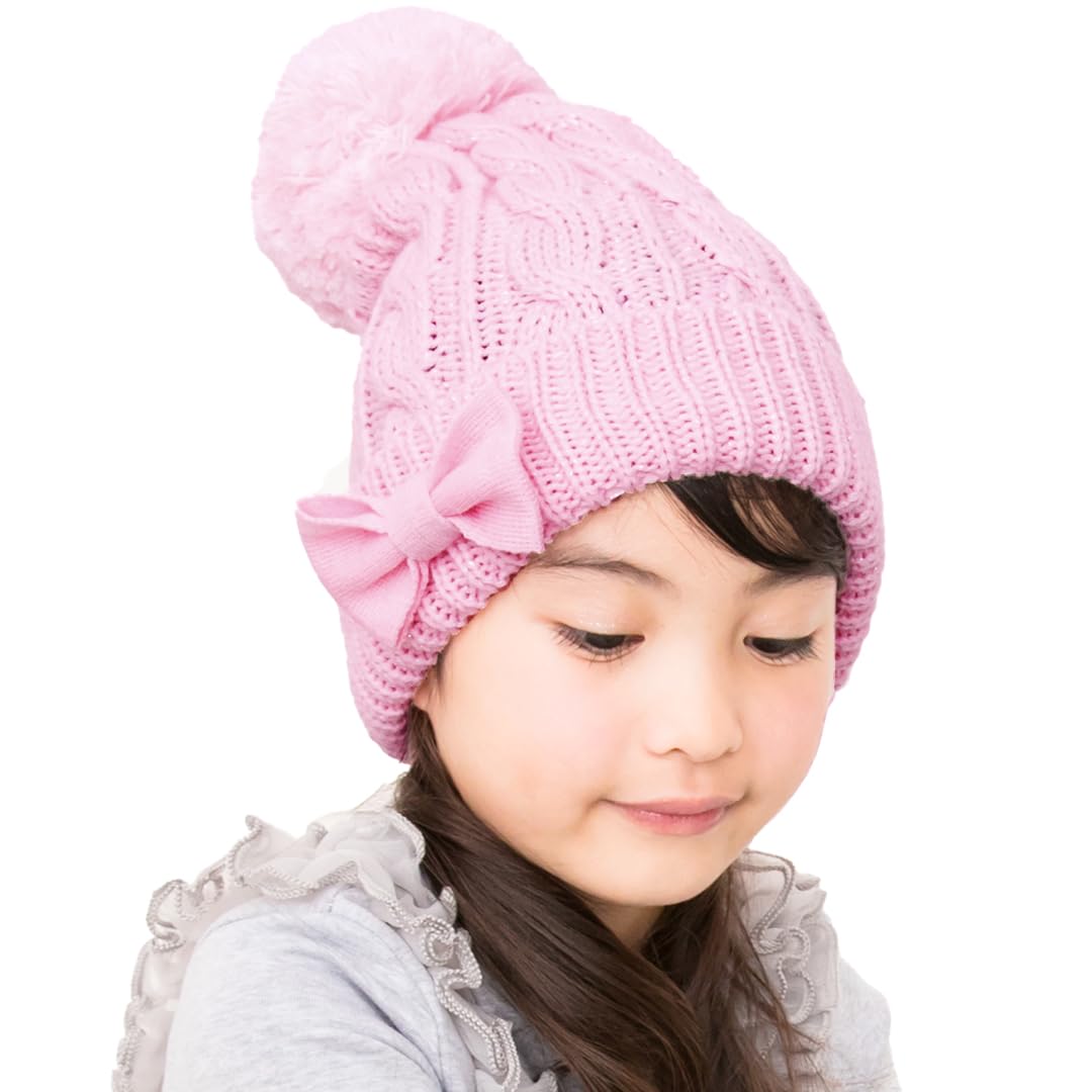 

Cable knit hat for for cold weather free baby [Arisana] kids, girls, ribbon, (JP, alphabet, size, pink/light pink)