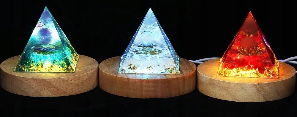 Pyramid Orgonite + Led Lamp Base 5Cm Crystal Stones Amulet 5Cm Hx14