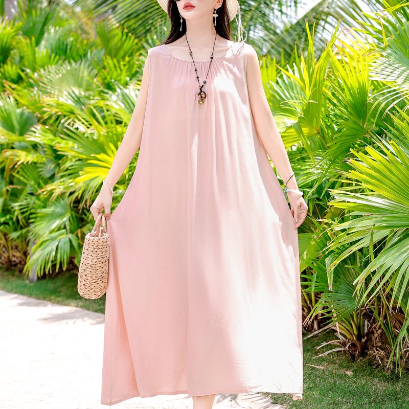 Plus Size Elegant Women's Summer Dress Casual Loose Sleeveless Long Dress Female Vintage Clothes