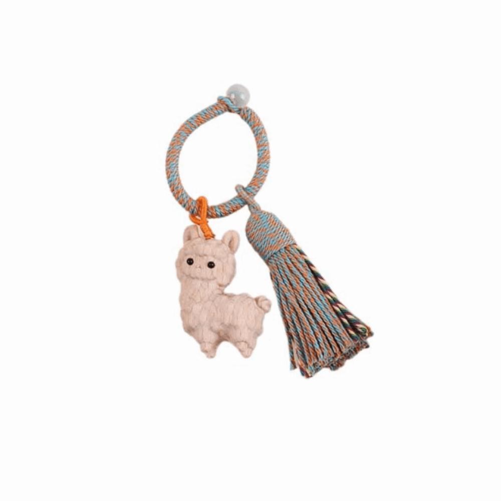 Alpaca Sheep Lamb Wooden Lamb Keyring Multi-Color Tassel Alpaca Bag Charm Unisex