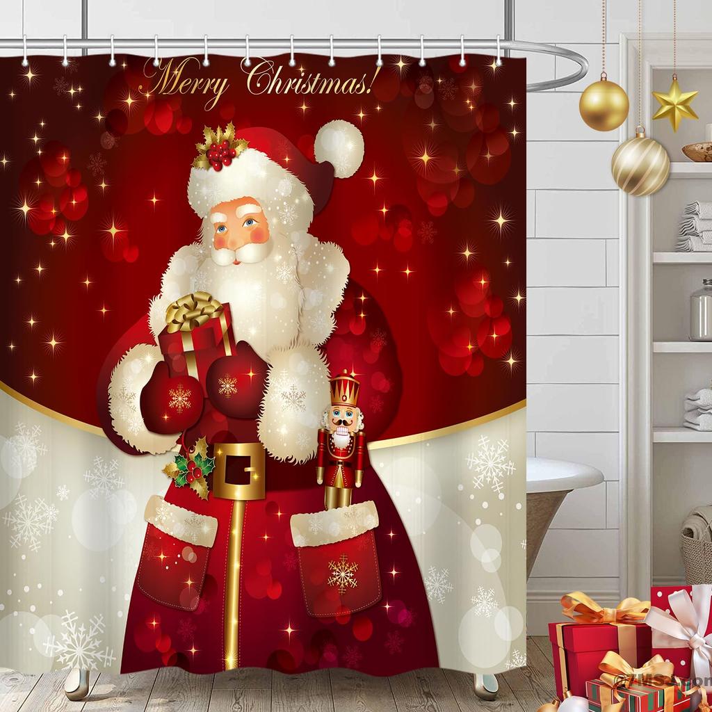 Christmas Santa Claus Shower Curtain Merry Christmas Shower Curtain Washable Fabric Shower Curtain Funny Winter Bathroom Decor