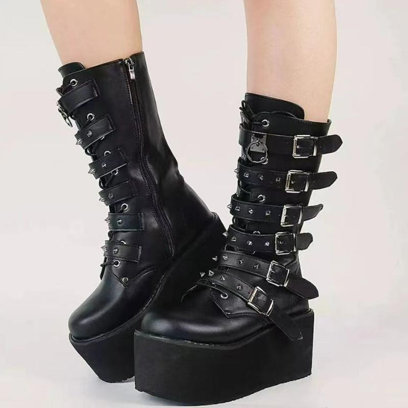 Women`S Boots Rivet Gothic Shoes Punk