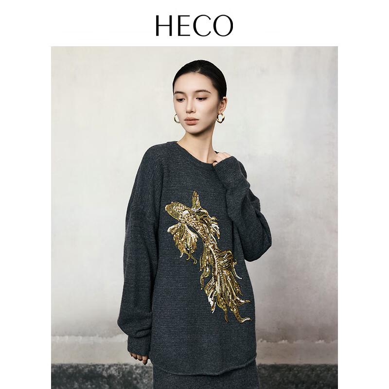 

HECO Women s Embroidered Sequin Round Neck Knit Sweater S