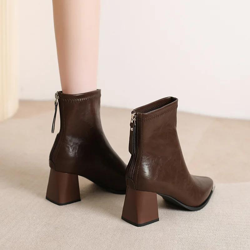 

Модные женские ботильоны на толстом каблуке с острым носком, осенне-зимняя обувь для тепла, уличный стиль, банкетная вечеринка, короткие ботильоны для женщин 2026 40