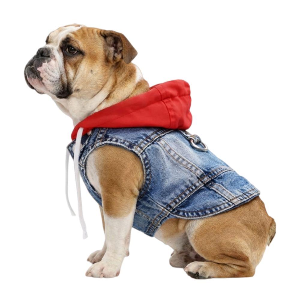 Cool Spring Dog Hoodies with D-Ring Puppy Harness Coat Dog Jean Jacket Vest For Small Medium Dogs