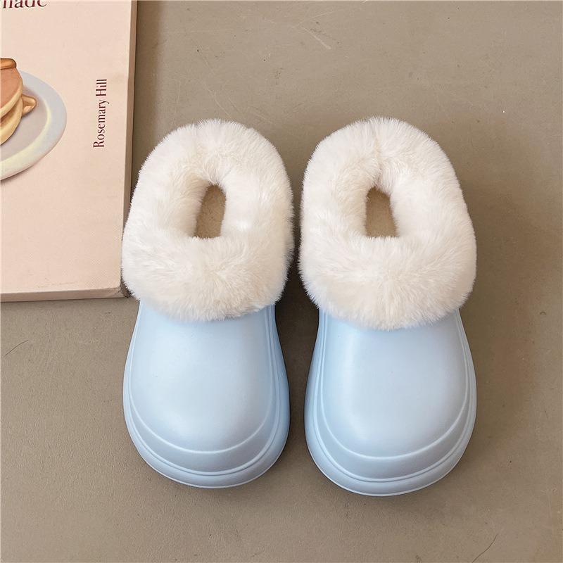 New women's outer wear thick-soled heightening fluffy slippers piled warm waterproof non-slip versatile casual cotton mop