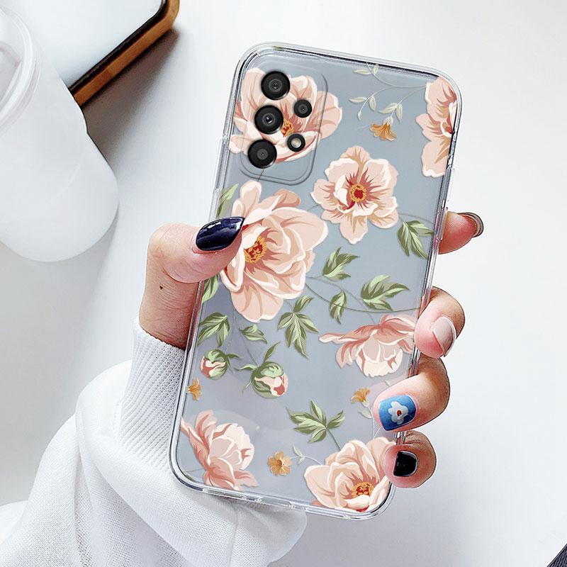 Phone Case For Samsung A53 5G A33 Floral Silicon Cover For Samsung Galaxy A73 Fundas Coque Transparent Soft Capas Flower TPU
